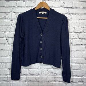 LOFT Cardigan Sweater Womens Size Small Blue Button Up Ribbed V Neck